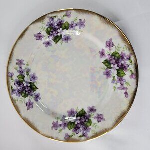 Ucagco Japan February Violet Flower Lusterware Plate 7.5" Porcelain Gold Rim